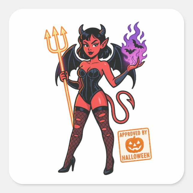 Halloween Cartoon Succubus - Dunkel & spielerisch Quadratischer Aufkleber (Vorderseite)