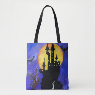 Halloween Castle Bats Tree Zeichnend Tote Bag