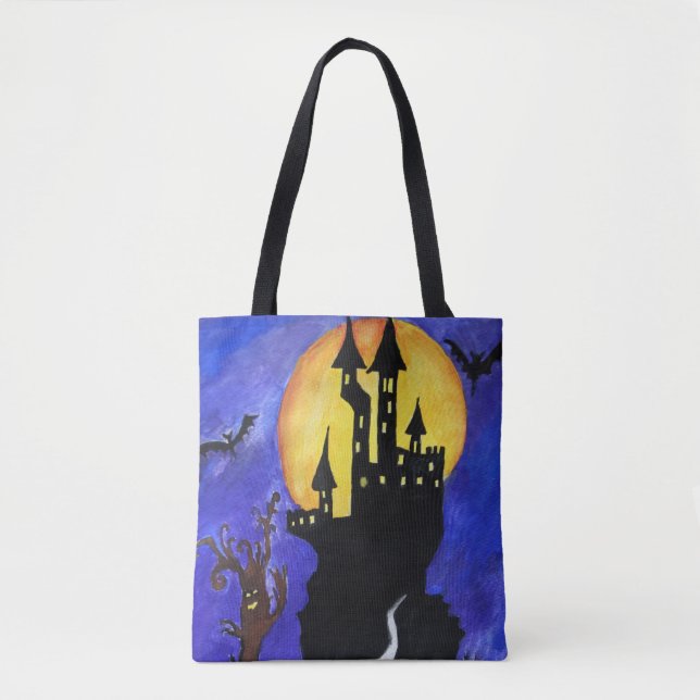 Halloween Castle Bats Tree Zeichnend Tote Bag (Vorderseite)