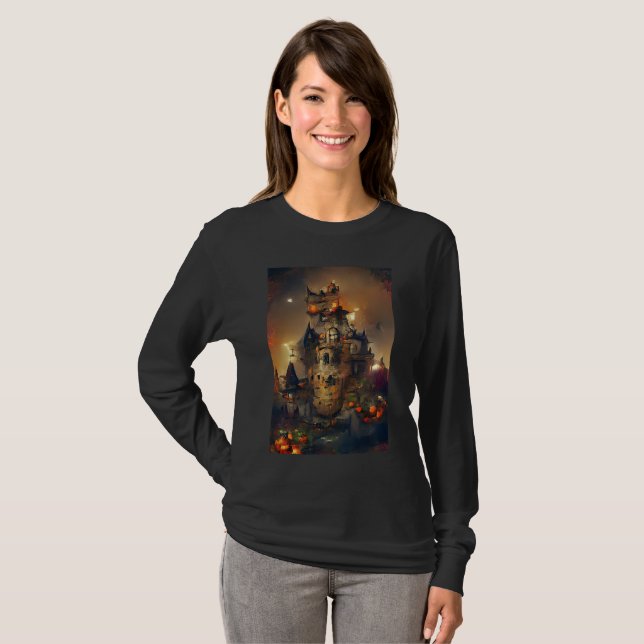 Halloween Castle, Japanische Kunst, Burgmalerei T-Shirt (Vorne ganz)