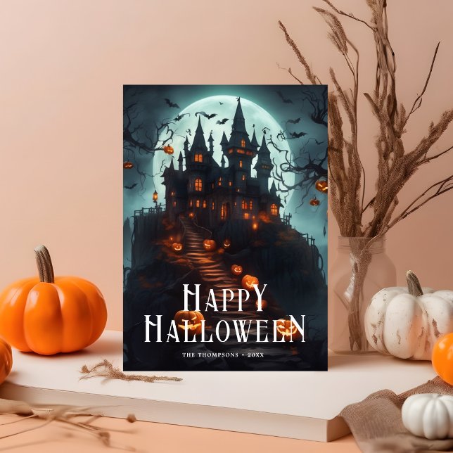 Halloween Castle Pumpkins Moon Card Karte (Von Creator hochgeladen)