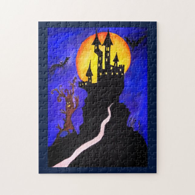 Halloween Castle Tree Foto Puzzle mit Geschenkboxe (Vertikal)