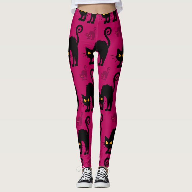 Halloween Cat: Abstraktes nahtloses Muster Leggings (Vorderseite)