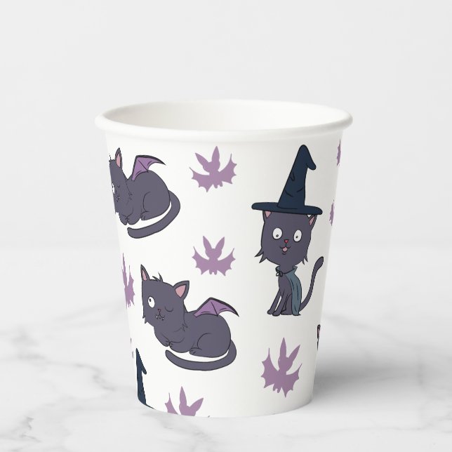 Halloween Cat and Bat Pattern Pappbecher (Vorderseite)