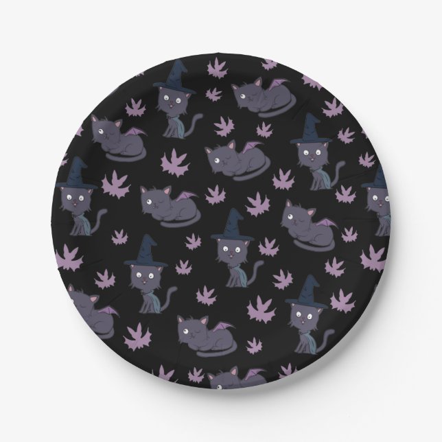 Halloween Cat and Bat Pattern Pappteller (Vorderseite)