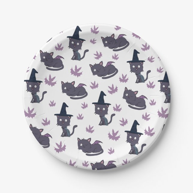 Halloween Cat and Bat Pattern Pappteller (Vorderseite)