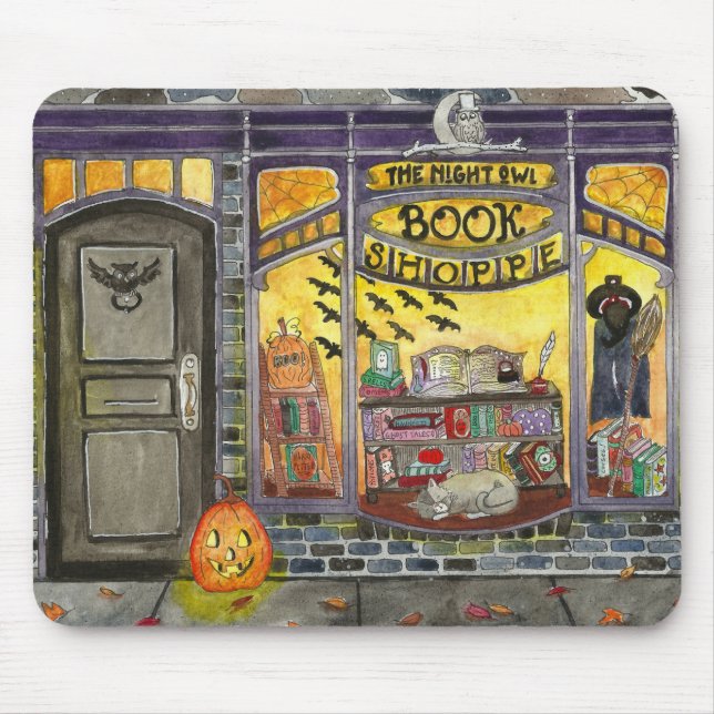 Halloween Cat and Book Shop Mousepad (Vorne)