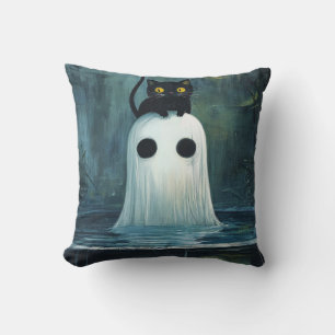 Halloween Cat and Ghost in Pool Kissen