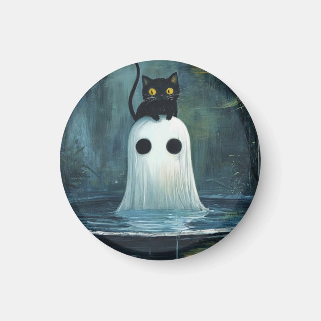 Halloween Cat and Ghost in Pool Magnet (Vorne)