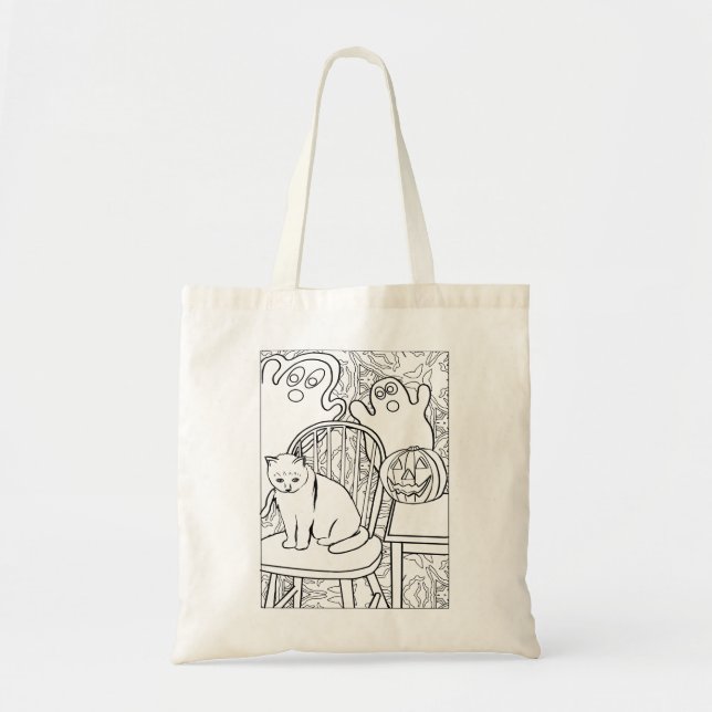 Halloween Cat and Ghosts Tote Bag Tragetasche (Vorne)