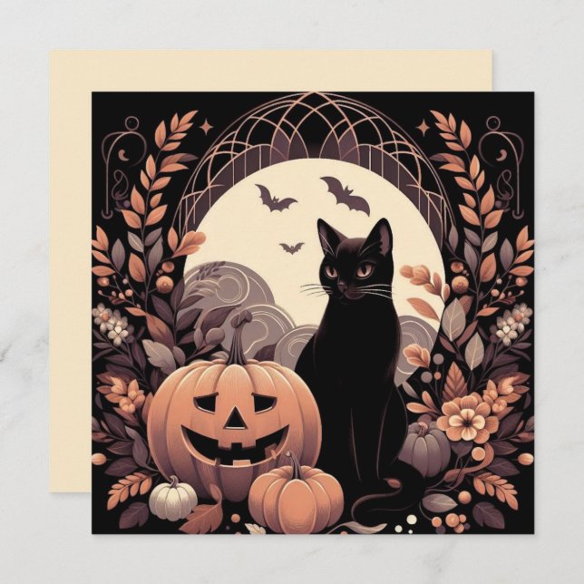 Halloween Cat and Jack-o'lantern Spooky Karte (Vorne/Hinten)