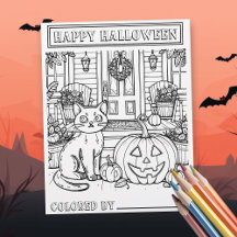 Halloween Cat and Pumpkin Coloring Page
