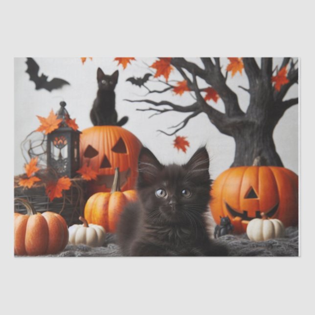 Halloween Cat and Pumpkins Decoupage Seidenpapier (Vorderseite)