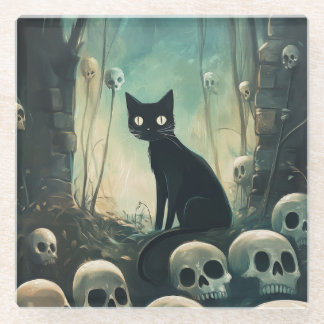 Halloween Cat and Skulls Glasuntersetzer