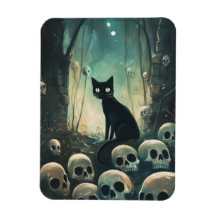 Halloween Cat and Skulls Magnet