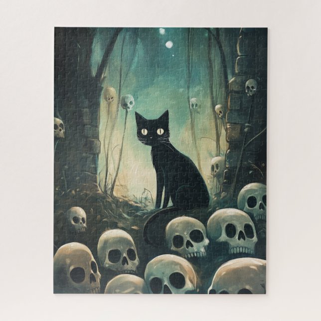 Halloween Cat and Skulls Puzzle (Vertikal)
