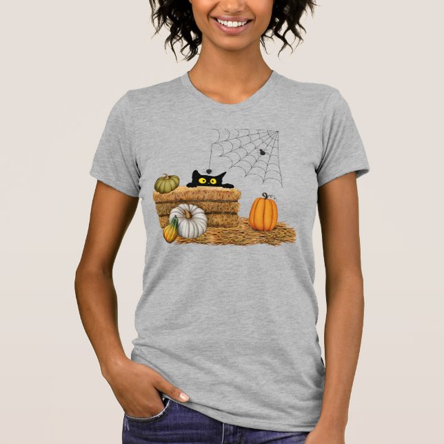 Halloween Cat and Spider T-Shirt (Vorderseite)
