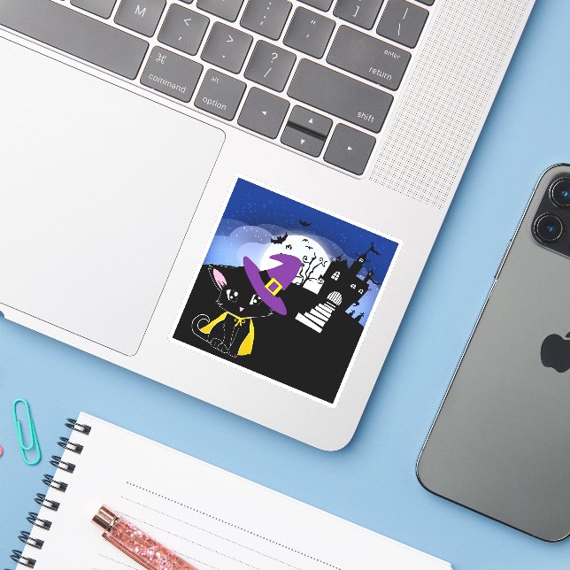Halloween Cat Aufkleber (Laptop mit iPhone)