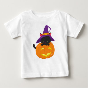 Halloween Cat, Black Cat, Hexenhut, Kürbiskus Baby T-shirt