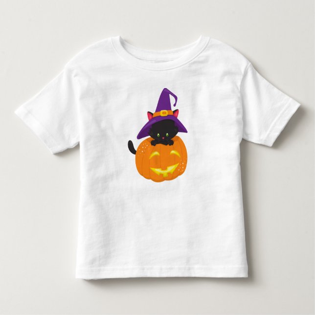 Halloween Cat, Black Cat, Hexenhut, Kürbiskus Kleinkind T-shirt (Vorderseite)