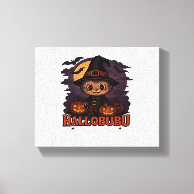 Halloween Cat Boo Illustration Classic T - Shirt Leinwanddruck (Vorderseite)