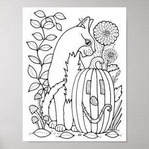 Halloween Cat Coloring Page Art Poster