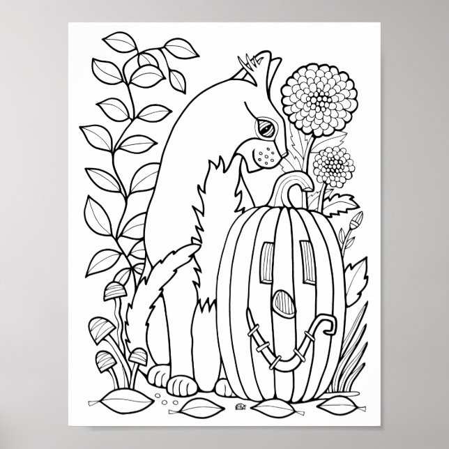 Halloween Cat Coloring Page Art Poster (Vorne)