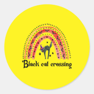 Halloween Cat Crossing Runder Aufkleber