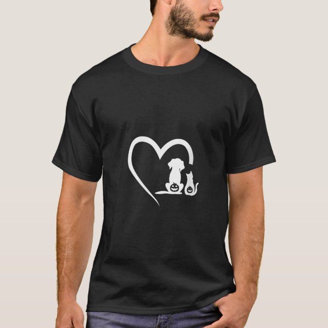 Halloween Cat Dog Heart Pumpkin Halloween Hund V N T-Shirt (Vorderseite)