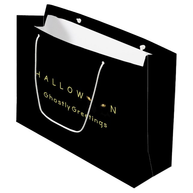 Halloween Cat Eyes Große Geschenktüte (Vorderseite Schrägansicht)