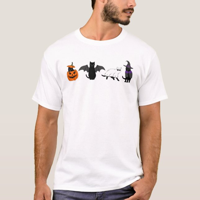 Halloween Cat Ghost Cat Hexenkatze Fledermäuse Fun T-Shirt (Vorderseite)