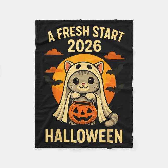 Halloween Cat Ghost Graphic - Fresh Start 2026  Fleecedecke (Vorderseite)