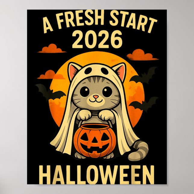 Halloween Cat Ghost Graphic - Fresh Start 2026  Poster (Vorne)