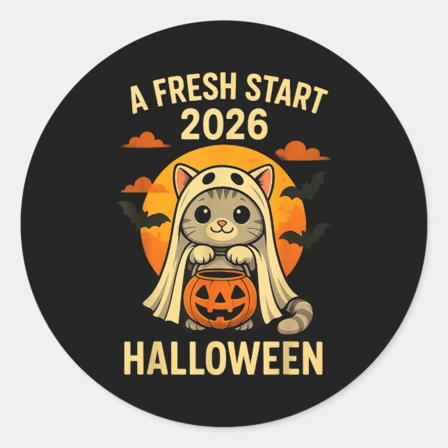 Halloween Cat Ghost Graphic - Fresh Start 2026  Runder Aufkleber (Vorderseite)