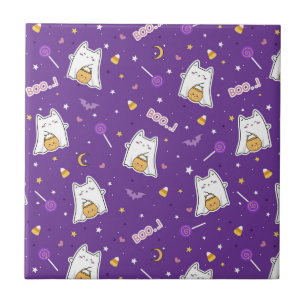 Halloween Cat Ghost Keramik Tile Fliese