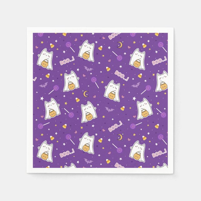 Halloween Cat Ghost Napkins Serviette (Vorderseite)