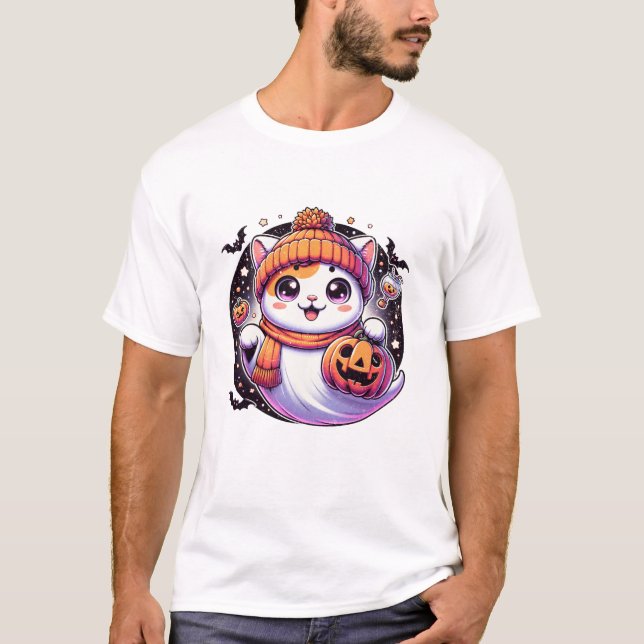 Halloween cat Ghost Pumpkin Fall T-Shirt (Vorderseite)