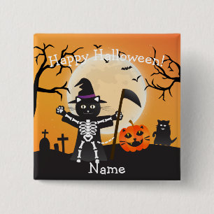 Halloween Cat Grim Sensenmann Button