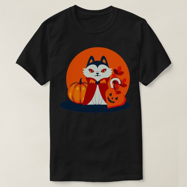 Halloween cat head dressed as a pumpkin 2 T-Shirt (Design vorne)