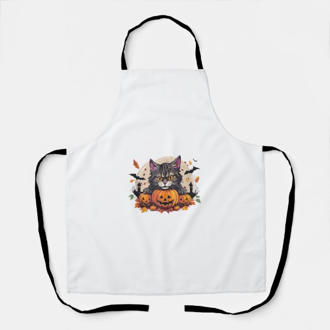 Halloween Cat-Illustration mit Kürbis Schürze (Vorderseite)