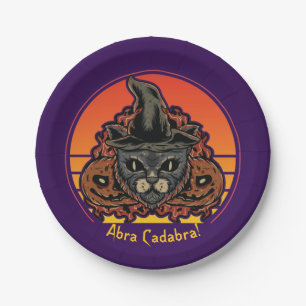 Halloween Cat in HexHat Abra Cadabra Vintag Pappteller
