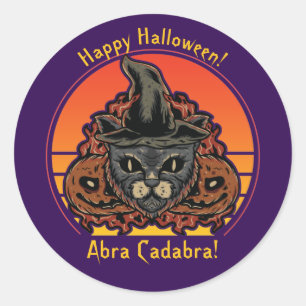 Halloween Cat in HexHat Abra Cadabra Vintag Runder Aufkleber