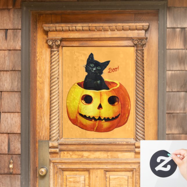Halloween Cat in Pumpkin Fensteraufkleber (Haustür)