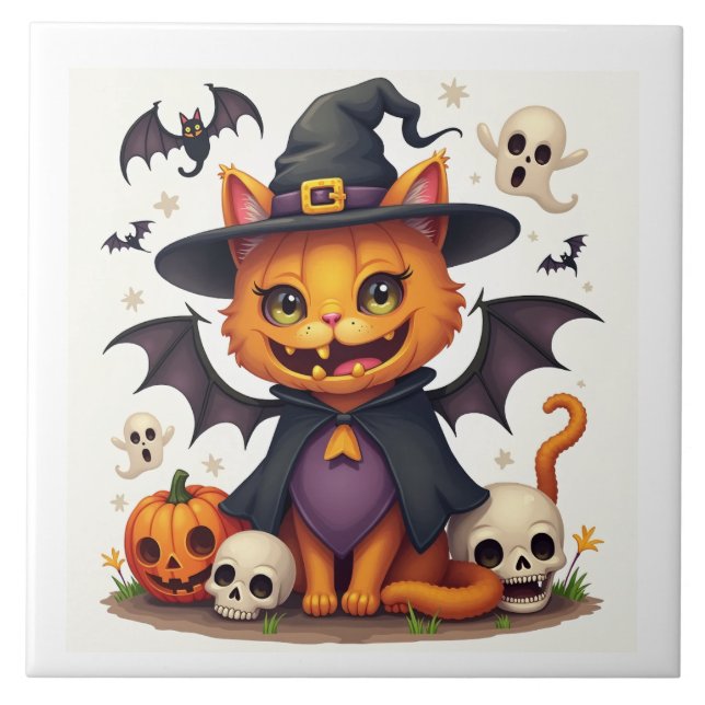 Halloween Cat Keramik Tile Fliese (Vorderseite)