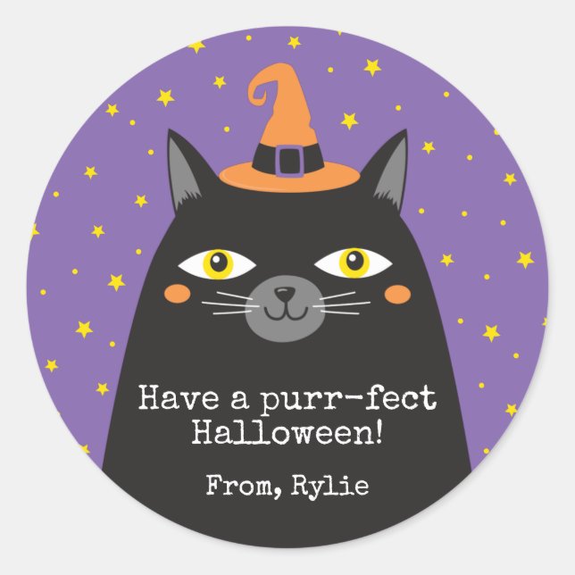Halloween Cat Kids Party Classic Round Sticker (Vorderseite)