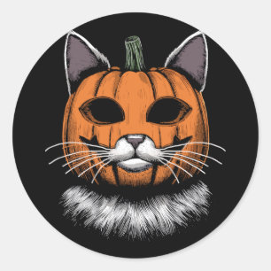 Halloween Cat, Kürbisgesicht Runder Aufkleber