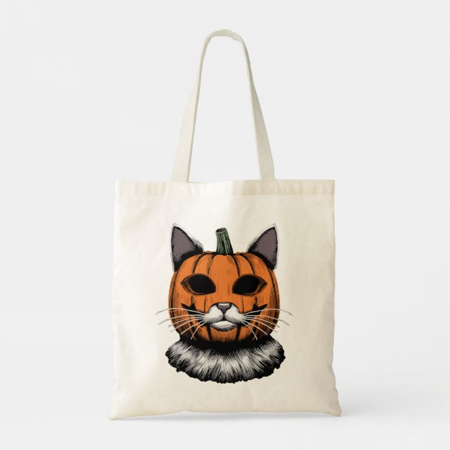 Halloween Cat, Kürbisgesicht Tragetasche (Rückseite)