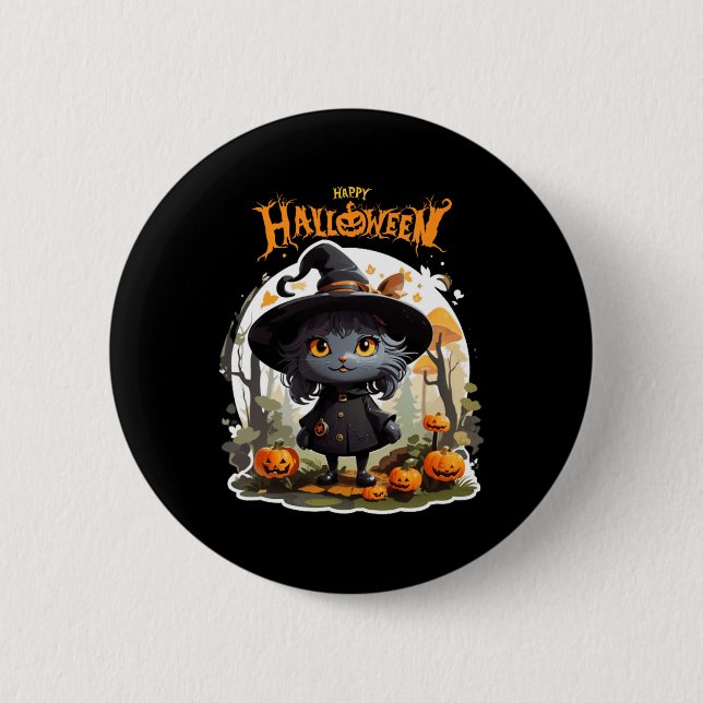 Halloween Cat Lovers Funny Spooky Halloween Beängs Button (Vorderseite)