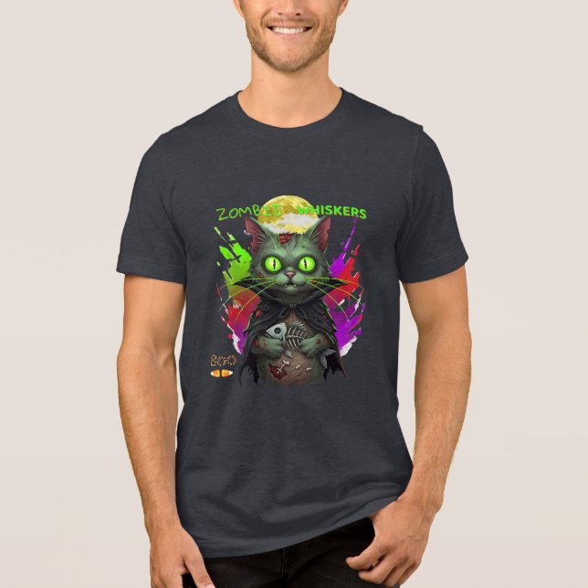 Halloween & Cat Lovers "Zombie Whiskers" Funny Tri-Blend Shirt (Vorderseite)