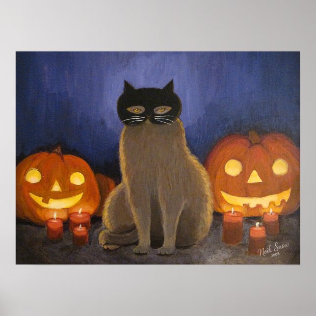 Halloween Cat Mask & Jack-o'-lantern Wall Art Poster (Vorne)